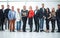 Group of business people in an office lined up