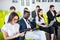 Group of business people sitting in office waiting for job interview, close-up. Conference or training concepts