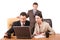 Group of business people working together with laptop in the office - horizontal, isolated