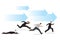 Group of businessman running towards their goal while one of them fail. Concept of  the danger of the corporate world. Vector