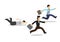 Group of businessmen rushing for work while one of them fall badly. Concept of corporate race or competition