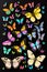 A group of butterflies on a black background - Ai Generated