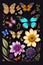 A group of butterflies on a black background - Ai Generated