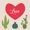 Group of cactus with hearts