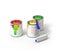 Group of can paints and roller brush.