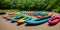A group of canoes lined up on a beach created with Generative AI technology