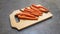 Group of Carrot on Wooden Tray take from diagonal angle.