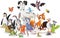 Group of cartoon animals. Vector illustration of funny happy animals.