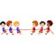 Group cartoon of children playing Tug Of War