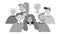 Group of cartoon people on black and white background in 4k video.