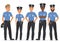 Group of cartoon security police officers. Woman and man police cops vector characters.