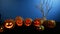 Group Of Carved Halloween Pumpkins Standing In A