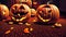 A Group Of Carved Pumpkins Sitting On Top Of A Floor. Generative AI