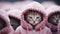 A group of cats wearing pink hoodies, AI