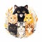 a group of cats in a wreath on a white background