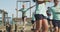 Group of Caucasian children training at boot camp