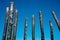 Group of charred wooden poles