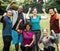 Group of cheerful diverse friends in the park