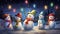 A group of cheerful snowmen wearing colorful scarves