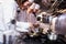 Group of chef preparing food in the kitchen