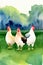 A Group Of Chickens Standing On Top Of A Lush Green Field. Generative AI