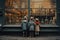 A group of children, eager and enthralled, fix their gaze upon a captivating window display, small children stand on the street