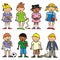 Group of children, girls and boys, vector icon