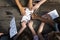 Group of children hand with word of recycle stuff