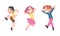 Group of children happily jumping cartoon vector illustration