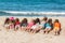 Group of children lying on the beach