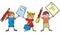 Group of children and school equipments, funny vector illustration