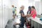 Group of children sitting in a changing room.