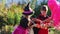 Group children trick or treat in Halloween costume .