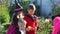 Group children trick or treat in Halloween costume .