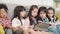 Group of children using tablet in classroom, Multi-ethnic young boys and girls happy using technology for study and play games at