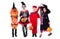 Group of children wearing halloween costume over white