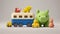 Group of childrens toys on pastel background. Constructor, pyramid, ball and soft toys for children\\\'s development