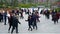 A group of Chinese old people dancing in the park square