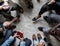 Group of christianity people sitting reading bible together