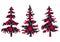 Group of Christmas trees on a checkered red background. Can be used as stickers, magnets, cut out and turned into decorations,