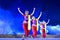 A group of Classical Odissi dancers performing Odissi Dance on stage at Konark Temple, Odisha, India.