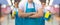 Group of cleaners standing on blurred background.