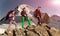 Group of climbers on alpine background