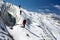 Group of climbers on rope on glacier