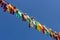 A group of clothespin in line against the blue sky