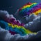A group of clouds with a rainbow painted on them created with Generative AI technology