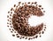 Group of coffee beans with movement shape food background.ai generated images