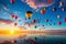 A group of colorful balloons floating in the sky