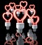 Group of colorful fluorescent lamps, heart shaped, red glow, 3d rendering on dark background
