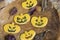 Group of colorful homemade Hallloween pumpkin cookies and biscuits